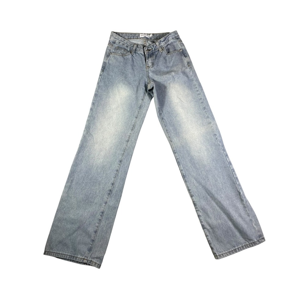 Thats So Fetch Baggy Jeans Womens 2 Blue Denim Medium Wash Straight Leg Casual